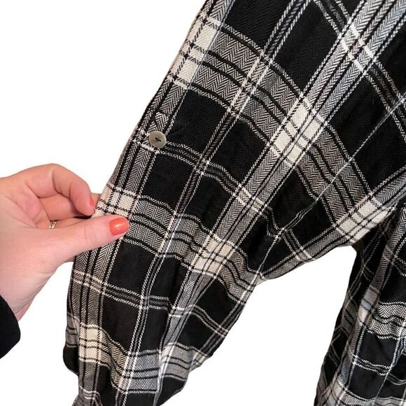 Willow & Clay- Woman Black/White Plaid Fringe Open Front Waterfall Cardigan, XL - Picture 8 of 14